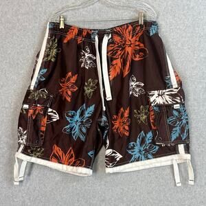 Vtg 90s NOBO Cargo Board Swim Trunks Size XL Baggy Beach Tropical Grunge Preppy